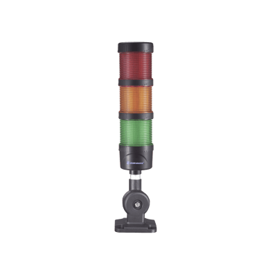 Torre LED Indicadora de estado de 3 niveles color Rojo, Ámbar y Verde, con Buzzer integrado a 85 dB,  a 110-240 VCA con Montaje incluido de 60 mm de diámetro