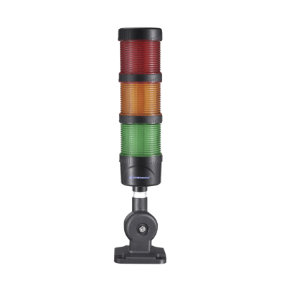 Torre LED Indicadora de estado de 3 niveles color Rojo, Ámbar y Verde, con Buzzer integrado a 85 dB,  a 24 VCD con Montaje incluido de 60 mm de diámetro