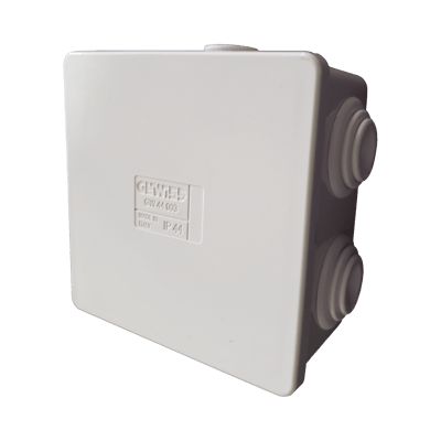 Caja Estanca de PVC Para Derivación y Conexión, 6 Entradas, Tapa a Presión, 80×80×40 mm (Mayor Área Interna, Uso Exterior IP44, Material que no Propaga el Fuego y Libre de Hálogenos