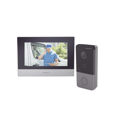 Kit de Videoportero IP Poe Estandar con llamada a App de Smartphone (HikConnect) / Apertura con tarjeta MIFARE / Frente de calle IP65 / Soporta 1 Departamento