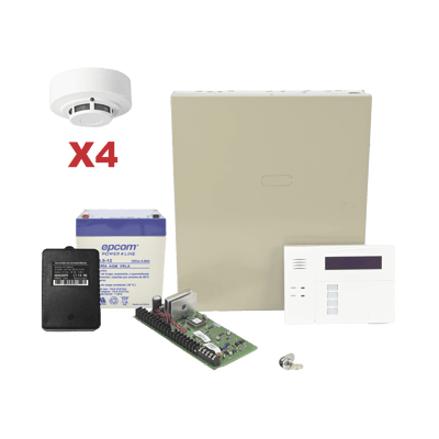 Kit de Panel de Alarma VISTA48LA con Gabinete, Batería y Transformador / 4 Sensores de humo