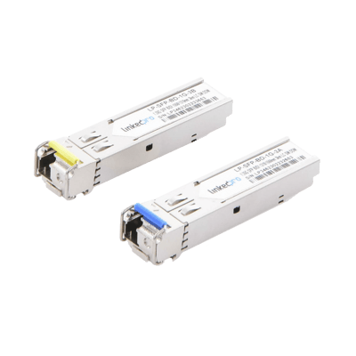 Transceptores Ópticos Bidireccionales SFP (Mini-Gbic) / Monomodo 1310 & 1550 nm / 1.25 Gbps / 1000BASE-BX / Conector LC/UPC Simplex / DDM / Hasta 3 km / 2 Piezas