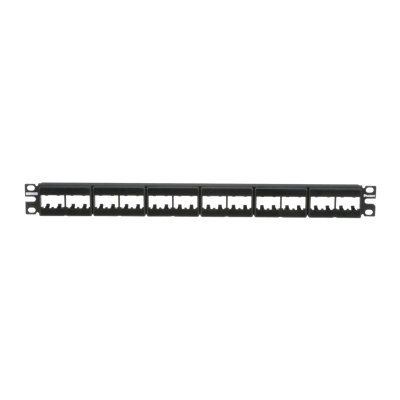 Panel de Parcheo Modular Mini-Com (Sin Conectores), Plano, Sin Blindaje, Con Etiqueta y Cubierta, de 24 Puertos, 1UR