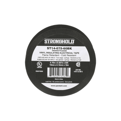 Cinta Eléctrica STRONGHOLD para Aislar, de PVC, Uso General Reparación y Mantenimiento, Grosor de 0.18mm (7 mil), Ancho de 19mm, y 18m de Largo, Color Negro