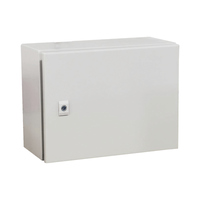 Gabinete de Acero IP66 Uso en Intemperie (400 x 300 x 300 mm) con Placa Trasera Interior Metálica y Compuerta Inferior Atornillable (Incluye Chapa y Llave T). Ideal para Centros de Carga y Tableros de Control.