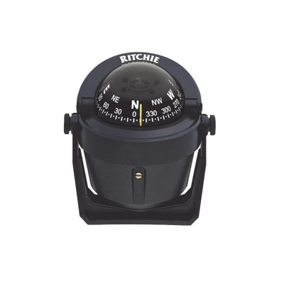 Brújula de Navegación Marítima Serie Explorer / Montaje en Bracket / Color Negro / 2 3/4" (70 mm) Direct Reading Dial / Iluminación Nocturna Verde Interna / Compensadores Integrados / Movimiento de Agujas con Rubí Z