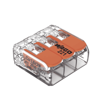 Borne de Conexión con Palancas / 3 Conductores / Carcasa Transparente / Tecnología CAGE CLAMP® / 4 mm² (12 AWG) / 450V 32A / T85