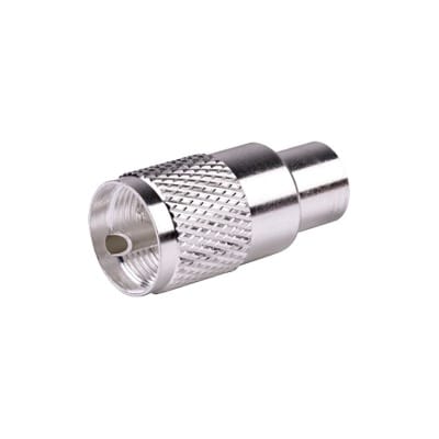 Conector UHF Macho (PL-259) para cables LP-400, RG-8/U, RG-8U-SYS, 8237, 8267, 8268, 9913, CTN-400, 7810, 8214, 7810A, RFLASH-1113, LMR-400, Plata (Concha-Níquel)/ Plata/ D.A.P. (Fibra Sintética)