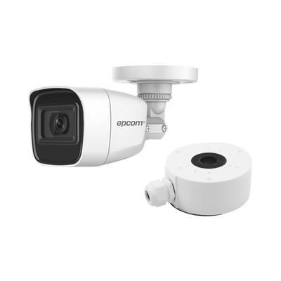KIT DE CÁMARA + MONTAJE / Cámara Bala TURBOHD 2 Megapixel (1080p) / Gran Angular 106° / Lente 2.8 mm / 25 mts IR EXIR / Exterior IP66 / 4 Tecnologías / dWDR · EPCOM PROFESSIONAL
