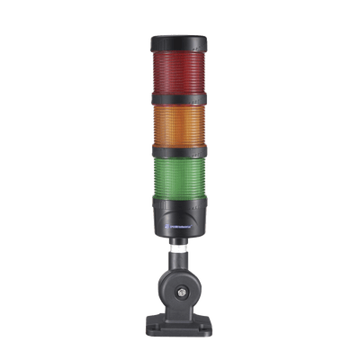 Torre LED Indicadora de estado de 3 niveles color Rojo, Ámbar y Verde, con Buzzer integrado a 85 dB,  a 24 VCD con Montaje incluido de 60 mm de diámetro · EPCOM INDUSTRIAL SIGNALING