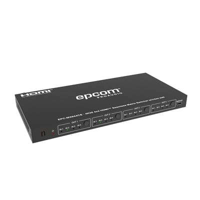 Matriz de Video HDMI 4x4 | Ancho de Banda 10.2 Gbps | Resolución 4K@30Hz | Escalado a 1080P, 720P, 1920x1200, 4K30 | Modos Matriz y Video Wall | Control RS-232 y Remoto Infrared · EPCOM PROAUDIO