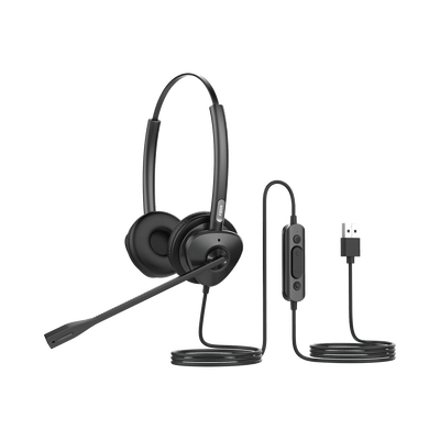 Diadema binaudal (duo) con tecnología antishock para teléfonos IP FANVIL USB con micrófono de cancelación de ruido, larga durabilidad · FANVIL