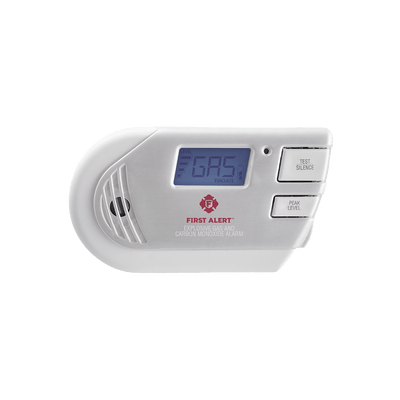 Detector Combo de Combinación de Gases Explosivos: Metano (GN), Propano (LP) y Monóxido de Carbono (CO), Con Pantalla Digital Retroiluminada, 120 Vca y Batería de Respaldo · FIRST ALERT