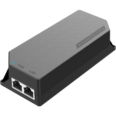 PoE Injector Grandstream 30W MultiGigabit / Compatible con IEEE 802.3af/at / 1x 2.5Gbps RJ45 LAN IN / 1x 2.5Gbps RJ45 LAN OUT con PoE 30W / 100~240VAC / 54VDC / Plug-and-Play / FCC, CE, RCM, IC · GRANDSTREAM
