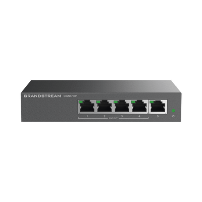 Switch PoE+ Gigabit No Administrable / 5 puertos 10/100/1000 Mbps / 4 puertos PoE+ / hasta 60W · GRANDSTREAM