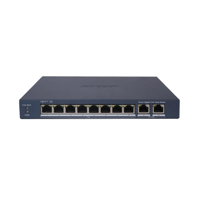 Switch Gigabit PoE+ / Administrable / 8 Puertos 1000 Mbps PoE+ / 2 Puertos 1000 Mbps de Uplink / Configuración Nube Hik-PartnerPro / Modo Extendido hasta 300 Metros / 60 W · HIKVISION