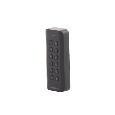 Lector de Tarjetas PROX EM y Contraseñas / Exterior IP65 / Wiegand / Compatible con Cualquier Panel / PERFIL DELGADO y ESTETICO / Indicador LED · HIKVISION
