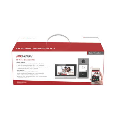 Kit de Videoportero IP PoE Estandar con llamada a App de Smartphone (Hik-Connect) / Apertura con Tarjeta MIFARE / Frente de calle IK08 & IP65 / Soporta 2 puertas · HIKVISION