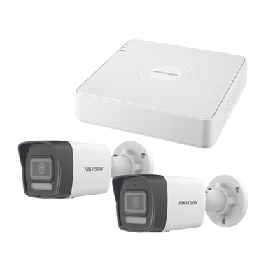 Kit IP 1080p (2 Megapixel) / NVR de 4 Canales con 4 Puertos PoE / 2 Cámaras Bala IP con Microfono Integrado / ColorVu Lite y ACUSENSE Lite · HIKVISION