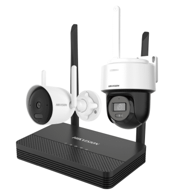Kit IP Inalámbrico 2 Megapíxel / NVS 4 Canales / 1 Cámara Bala Exterior + 1 Cámara Turret Interior con Lente 2.8 mm y Dual Light / Audio Bidireccional (Micrófono y Bocina) / Soporta Micro SD de 512 GB · HIKVISION