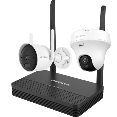 Kit IP Inalámbrico 4 Megapixel / NVS 4 Canales / 1 Cámara Bala Exterior + 1 Cámara Turret Interior con Lente 2.8 mm y Dual Light / Audio Bidireccional (Micrófono y Bocina) / Soporta Micro SD de 512 GB · HIKVISION