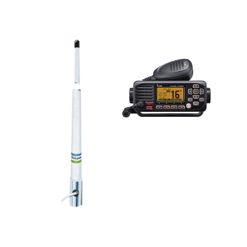 Kit de radio móvil VHF marino modelo IC-M220/13 y antena marina Shakespeare en fibra de vidrio 5101 · ICOM