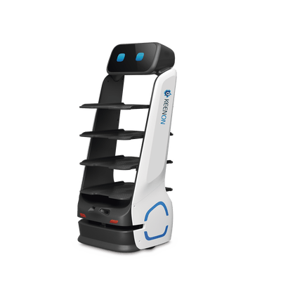 Robot de Entrega Dinerbot T9 / Capacidad de Carga 40 kg (88 lbs) / Pantalla Táctil HD 11.6" / Recarga Automática / Autonomía Hasta 18 Horas / Velocidad 0.8 m/s (2.63 ft/s) / LiDAR y Sensores Estéreo · KEENON