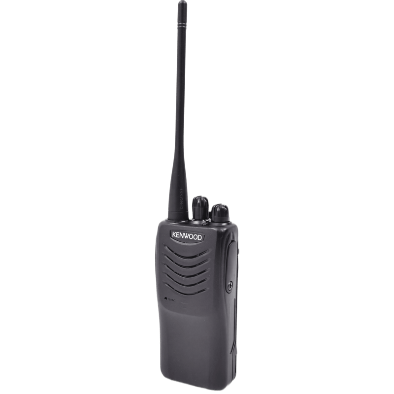 Radio portátil profesional UHF 440-480 MHz · 4 W · 16 canales · MIL-STD-810 · IP54 · VOX · Batería 12 hrs · 3 años de garantía. Incluye antena, batería, cargador y clip · KENWOOD