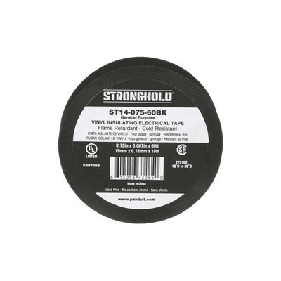 Cinta Eléctrica STRONGHOLD para Aislar, de PVC, Uso General Reparación y Mantenimiento, Grosor de 0.18mm (7 mil), Ancho de 19mm, y 18m de Largo, Color Negro · PANDUIT