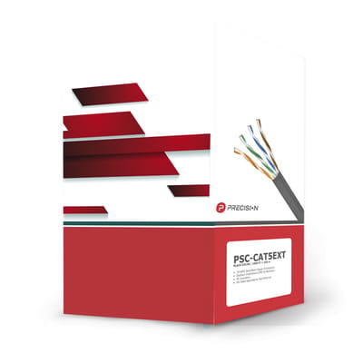 Bobina de Cable de UTP de 4 Pares Cat5e de 305 Metros (1000 Pies), 100% Cobre, LDPE Resistente a Rayos UV, Color Negro, 24 AWG, Uso en Exterior, Para Aplicaciones de Voz, Datos y Video · PRECISION