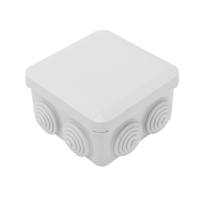 Caja Estanca, Derivación, Conexión de Plástico (89 X 89 X 50 mm) con 7 Glándulas de Goma. Para Instalaciones Comerciales,  Residenciales e Industriales. Cerrado a Presión. · PRECISION