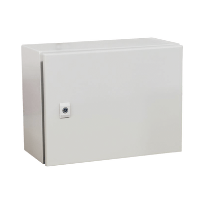 Gabinete de Acero IP66 Uso en Intemperie (400 x 300 x 300 mm) con Placa Trasera Interior Metálica y Compuerta Inferior Atornillable (Incluye Chapa y Llave T). Ideal para Centros de Carga y Tableros de Control. · PRECISION