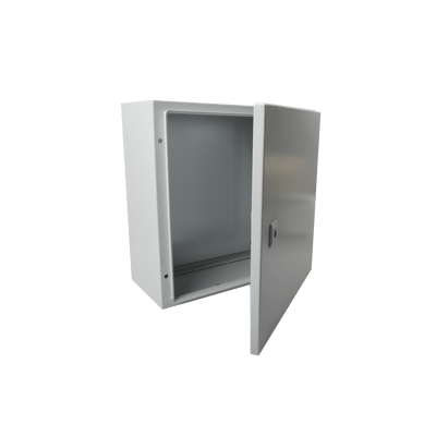 Gabinete de Acero IP66 Uso en Intemperie (400 x 400 x 200 mm) con Placa Trasera Interior de Metal y Compuerta Inferior Atornillable (Incluye Chapa y Llave T). · PRECISION