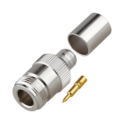 Conector N Hembra Inverso de Anillo Plegable para Cables 9913, RG-8/U, LMR-400, Grupo I, Níquel/ Oro/ Teflón. · RF INDUSTRIES,LTD
