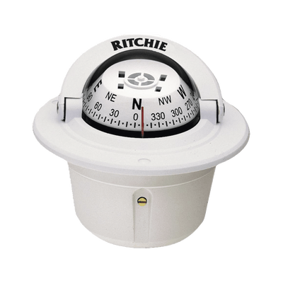 Brújula de Navegación Maritima Serie Explorer / Montaje Empotrado / Color Blanco / 2 3/4" (70 mm) Dial Directo / Iluminación Nocturna Verde / Imanes DirectiveForce / Montaje 3.75" (9.53 cm) / Compensadores Internos / Constru · RITCHIE