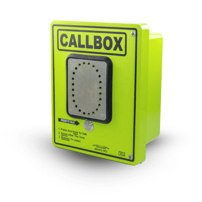 Callbox HD Series / Intercomunicador Bidireccional / 800mW-2W Potencia Transmisión / Audio Ajustable / Enclosure Fibra de Vidrio / Vandal-Resistente / IP65 / Mensajes de Voz Grabables / Control de Acceso por Relay / Sensor Input · RITRON