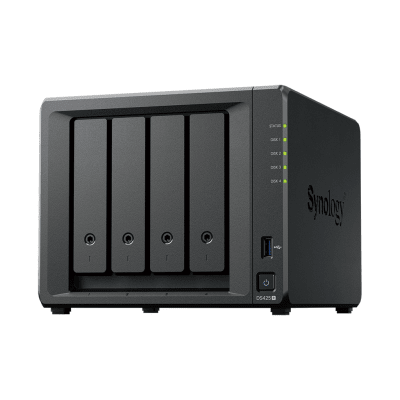 NAS DiskStation DS425+ | 4 Bahías | Intel Celeron J4125 2.7 GHz | 2 GB DDR4 / 2.5GbE + 1GbE | 2 Puertos USB 3.2 Gen 1 | 2 Ranuras M.2 NVMe | Hasta 80 TB | Synology DSM. · SYNOLOGY