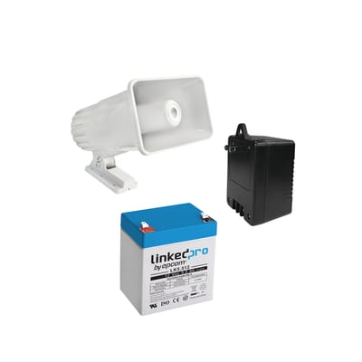 Kit de accesorios con Bateria 5.5 Ah, Transformador 16.5Vca  y sirena de 30 watts · SYSCOM