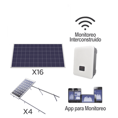 Kit solar para interconexión de 5 KW de potencia, 220 Vca con inversor cadena y paneles policristalinos. · SYSCOM