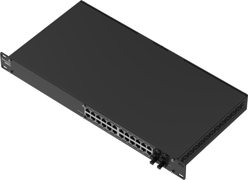 Switch Industrial Gestionado L2+, 24 Puertos Gigabit PoE+, 4 Puertos SFP, 300W PoE Budget, Rack 19", IP30, TSWOS · TELTONIKA