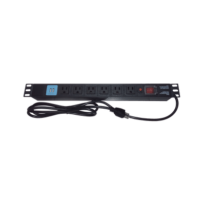 Tomacorriente Horizontal (PDU) de 6 contactos (NEMA 5-15R) + 2 USB para instalación en Rack de 19", 1UR, 125 Vca/ 15 A (THE0040091001001) · THORSMAN