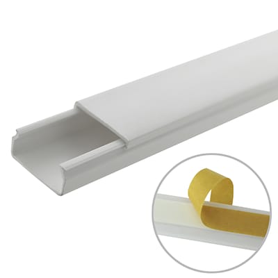 Canaleta blanca de PVC auto extinguible, sin división, 20 x 10 mm, tramo de 6 pies, con cinta adhesiva (5101-21262) · THORSMAN