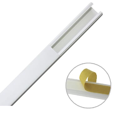 Canaleta color blanco de PVC auto extinguible de una vía, 20 x 17 mm tramo 6 pies, con cinta adhesiva (5201-21252) · THORSMAN