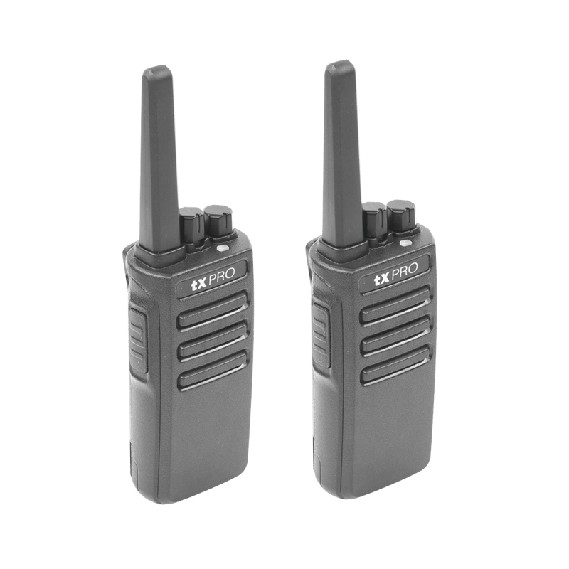 Par Radios Portátiles Analógicos UHF 400-470 MHz / 5W / 16 Canales / Scrambler / Preconfigurados · TXPRO