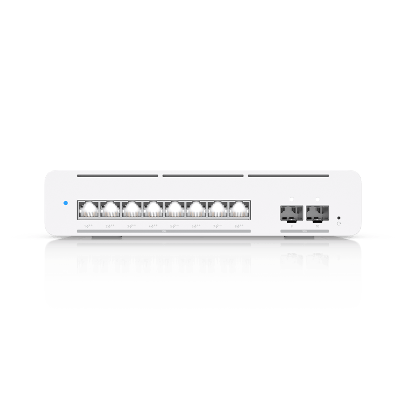 USW Pro XG 8 PoE Switch PoE++ Capa 3 Etherlighting™ de 8 Puertos 10GbE (Todos PoE++) y 2 Puertos SFP+ con Disponibilidad PoE de 155W · UBIQUITI