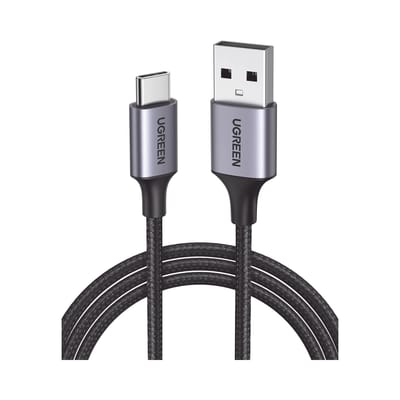 Cable USB-A a USB-C | 2 Metros (6.56 Pies) | Transferencia de Datos de 480 Mbps | Carga Rápida | QC 4.0/3.0/2.0 | FPC | AFC | Protección Integrada | Caja de Aluminio | Nylon Trenzado | Color Negro · UGREEN