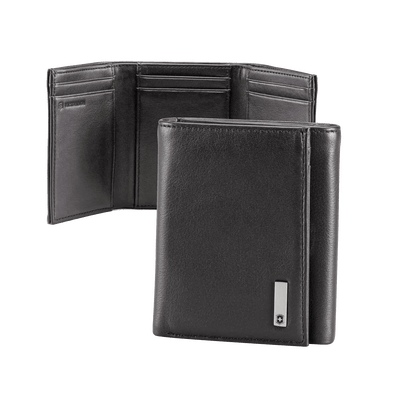 Cartera Athens Negra de Piel con Compartimento de Micromalla para ID. Doblable en 3 Partes con Divisor de Billetes. Pocket Wallet · VICTORINOX