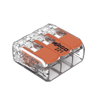 Borne de Conexión con Palancas / 3 Conductores / Carcasa Transparente / Tecnología CAGE CLAMP® / 4 mm² (12 AWG) / 450V 32A / T85 · WAGO