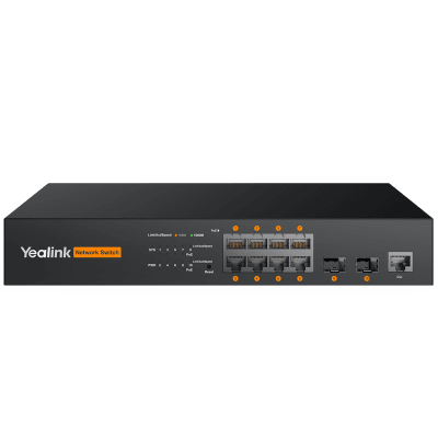 Switch PoE L2+ de Yealink RCH80 para AV sobre IP con puertos Gigabit PoE+ y fibra óptica · YEALINK