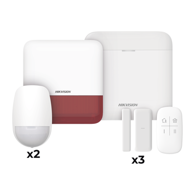 DS-PWA48-KSV2(R)-HIKVISION-(AX PRO) KIT de Alarma AX PRO con GSM (3G/4G) / Incluye: 1 Hub con bateria de respaldo / 2 Sensores PIR / 3 Contactos Magnéticos mini / 1 Control Remoto / 1 Sirena estrobo Roja Inalambrica Exterior  / WiFi / Compatible con Hik-Connect P2P